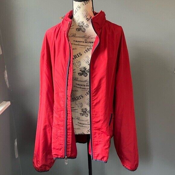 Eddie Bauer Red and Blue lightweight windbreaker with hidden hood and pockets - Picture 12 of 12